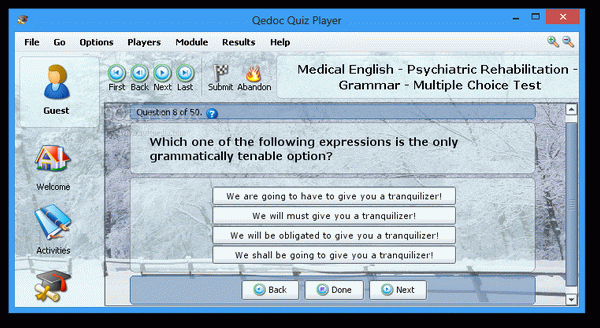 Medical English - Psychiatric Rehabilitation - Grammar - Multiple Choice Test