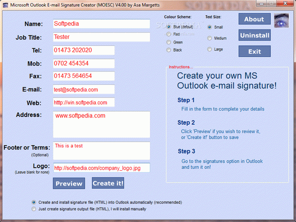 Microsoft Outlook E-mail Signature Creator