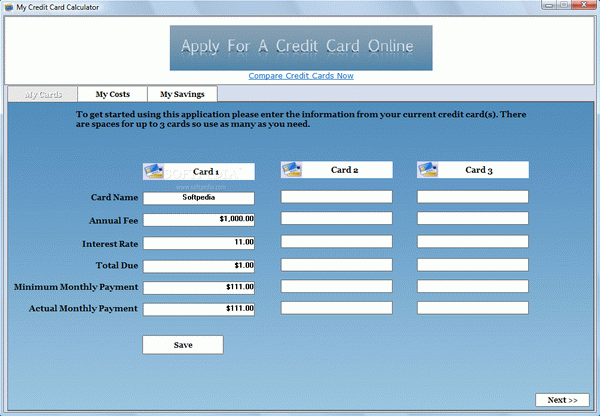 My Credit Card Calculator