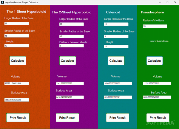 Negative Gaussian Shapes Calculator