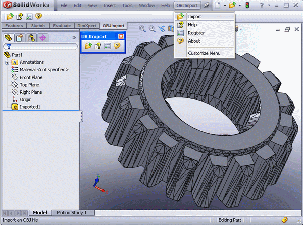 OBJ Import for SolidWorks