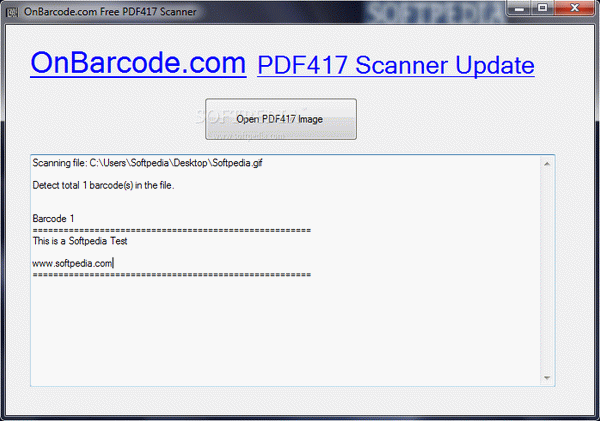 OnBarcode.com Free PDF417 Scanner