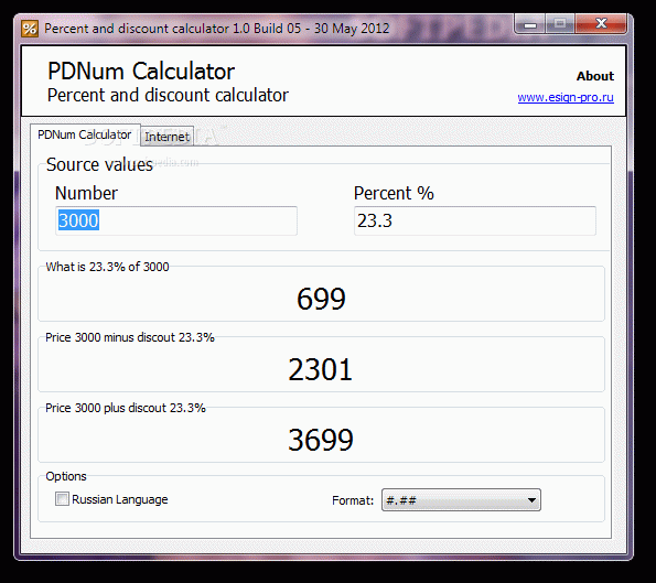 Percent and discount calculator