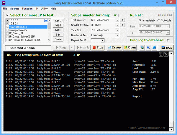 Ping Tester - Professional Database Edition