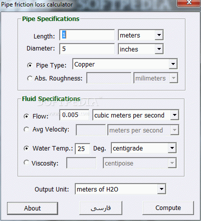 Pipe Pressure Loss Calculator