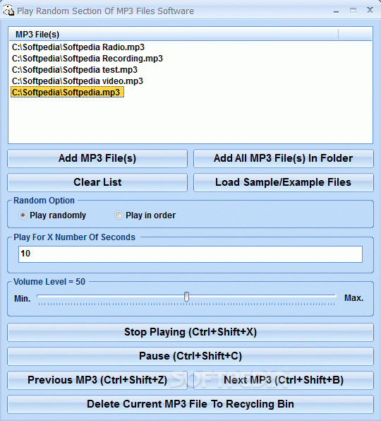 Play Random Section Of MP3 Files Software