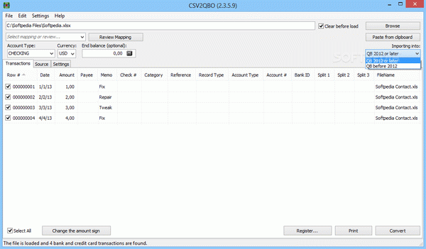 Portable CSV2QBO