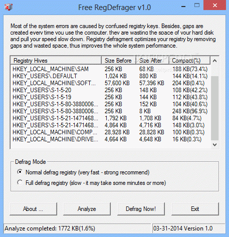 Portable Free RegDefrager