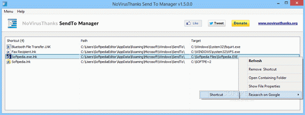 Portable NoVirusThanks SendTo Manager
