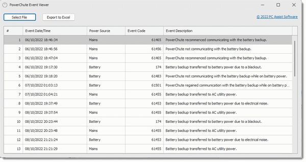 PowerChute Event Viewer