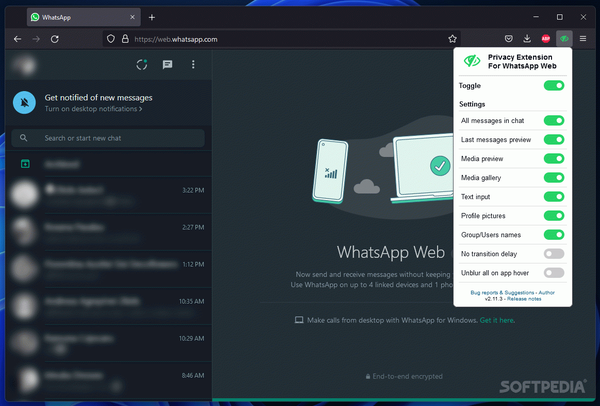 Privacy Extension For WhatsApp Web for Firefox