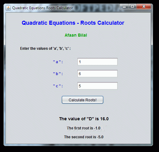 Quadratic Equations Roots Calculator