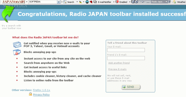 Radio JAPAN toolbar for IE