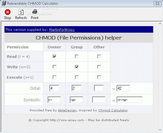 Rebrandable CHMOD Calculator