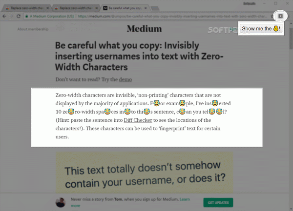 Replace zero-width characters with emojis