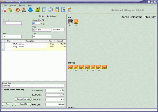 Restaurant Billing