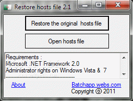 Restore hosts file