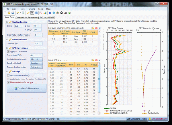 NovoSPT (SPT Correlation Program)