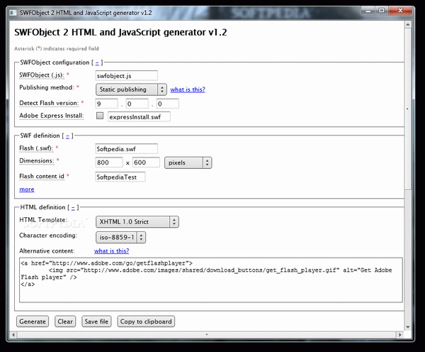 SWFObject 2 HTML and JavaScript generator