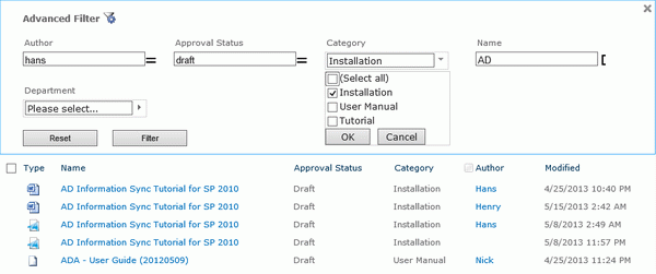 SharePoint List Advanced Filter