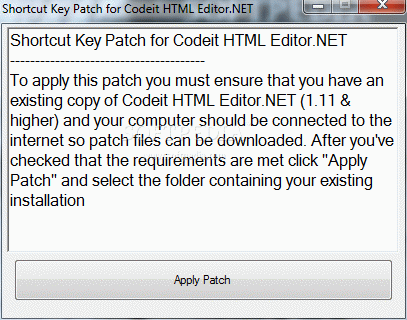 Shortcut Key Patch for Codeit HTML Editor.NET