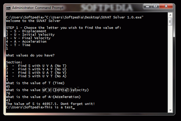 Simple SUVAT Solver