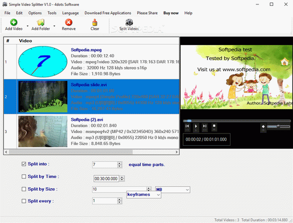 Simple Video Splitter