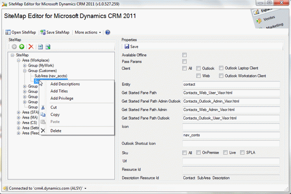 SiteMap Editor for Microsoft Dynamics CRM 2011