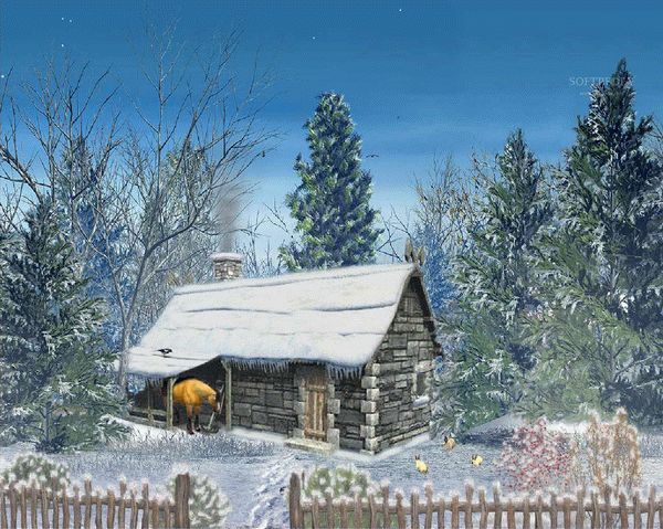 Snowy Hut - Animated Screensaver