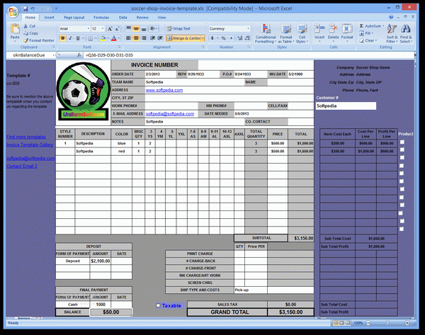 Soccer Shop Invoice Template