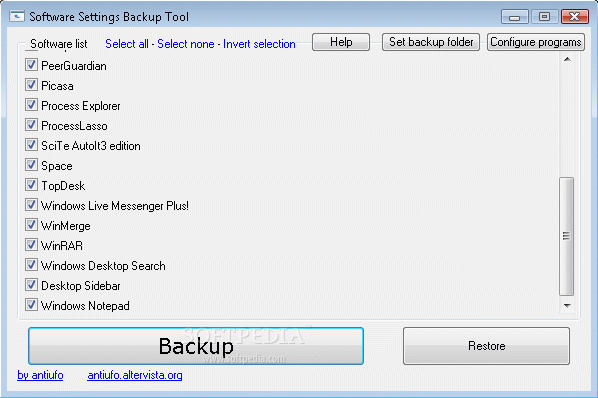 Software Settings Backup Tool