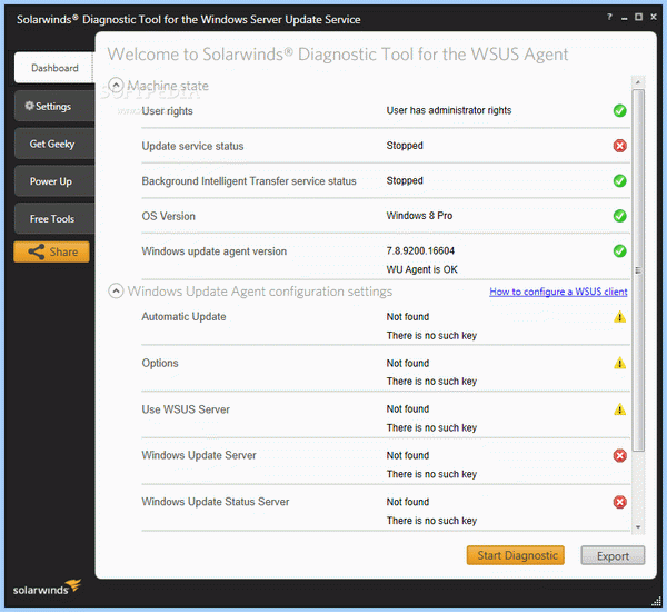 SolarWinds Diagnostic Tool for the Windows Server Update Service