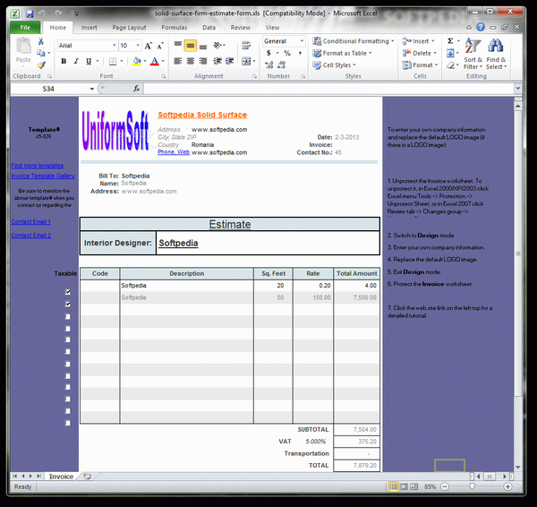 Solid Surface Firm Estimate Form