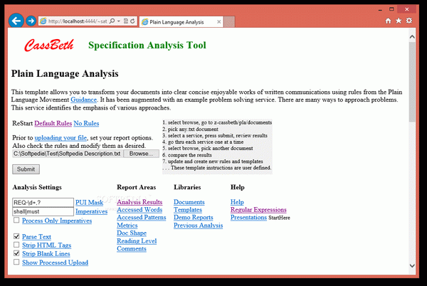 Specification Analysis Tool