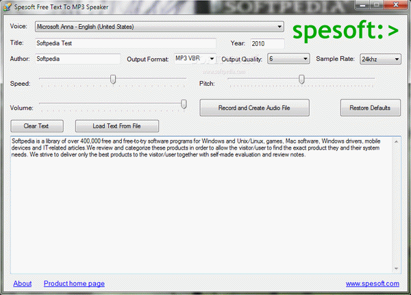 Spesoft Free Text To MP3 Speaker