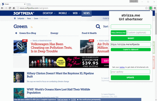 Strizza.me URL Shortener Chrome Extension