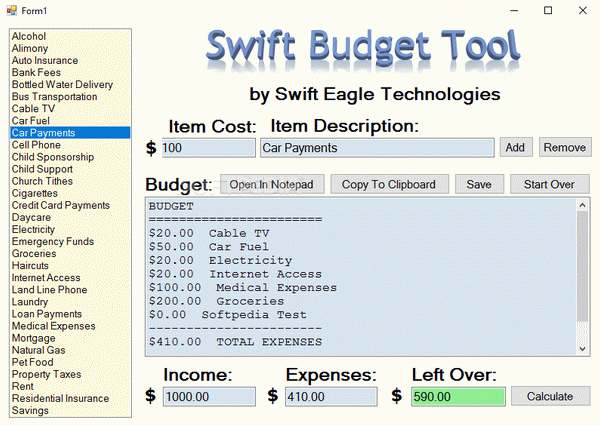 Swift Budget Tool