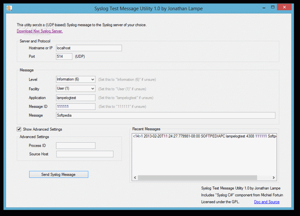 Syslog Test Message Utility