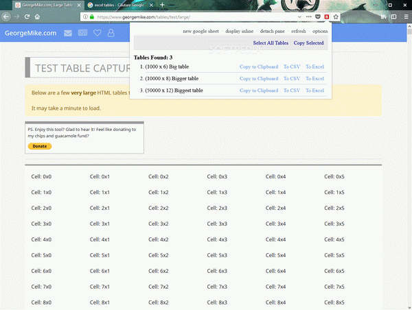 Table to Excel for Firefox