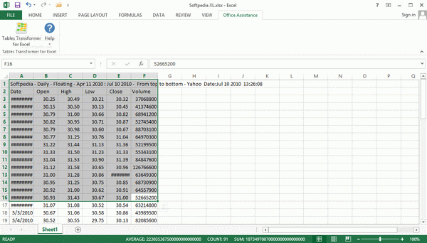 Tables Transformer for Excel