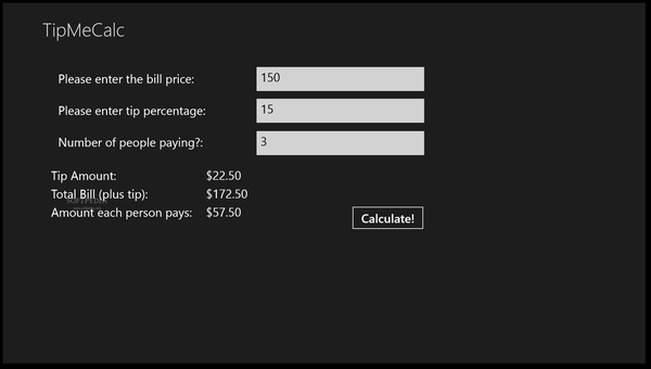 TipMeCalc for Windows 8