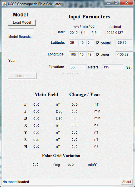 USGS Geomagnetic Field Calculator