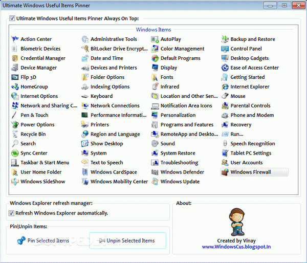 Ultimate Windows Useful Items Pinner
