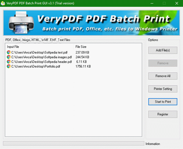 VeryPDF PDF Batch Print GUI