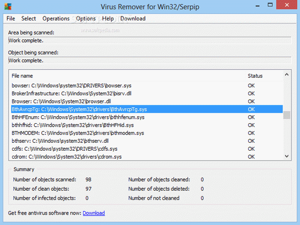 Virus Remover for Win32/Serpip