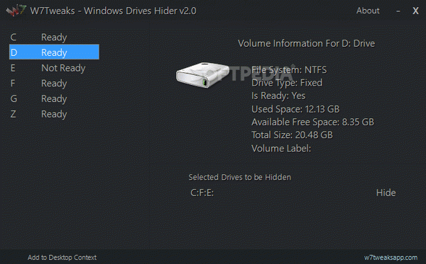 W7Tweaks - Simple Windows Drive Hider