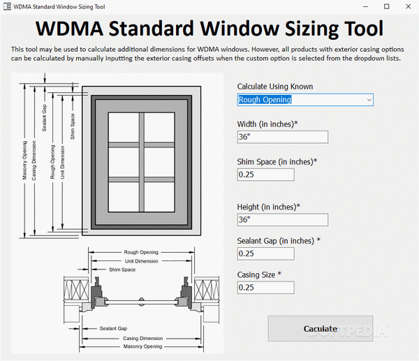 WDMA Standard Window Sizing Tool