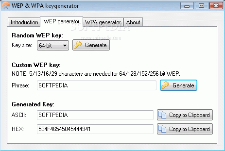 WEP and WPA keygenerator