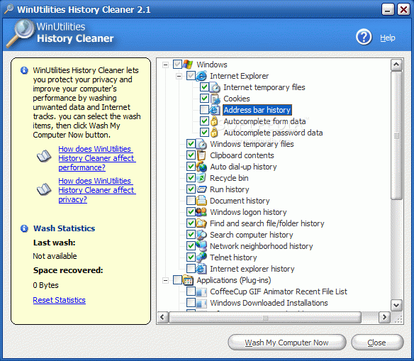 WinUtilities History Cleaner