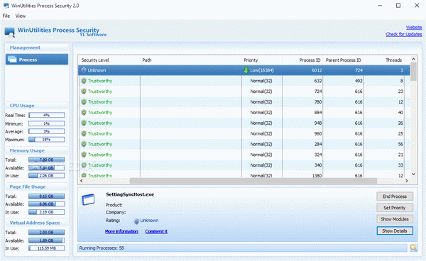 WinUtilities Process Security